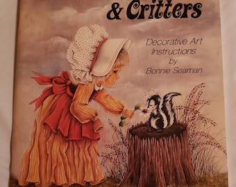 Libro de patrones de pintura de Cornhuskers y criaturas vintage de la década de 1970, instrucciones de arte decorativo, firmado por Bonnie Seaman (BK4235)