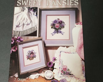 Patrones de punto de cruz vintage "Pensamientos dulces" (folleto, diseños florales, 1992, Diane Brakefield, bk4261)