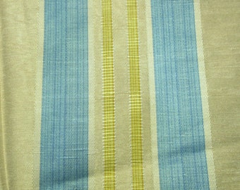 Vintage Striped Drapery Upholstery Fabric Gold Blue Tan 50" w x 14" Home Decor F0033