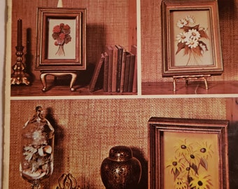 Cuadro de pintura tridimensional sobre vidrio. Libro vintage de los años 70. Arte Cunningham. Patrones y técnicas de pintura floral. Artesanía en vidrio. BK4240