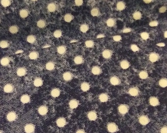 Washed Denim Look White Polka Dot Quilt Craft Fabric 42"w x 36" Keepsake Calico  f0021