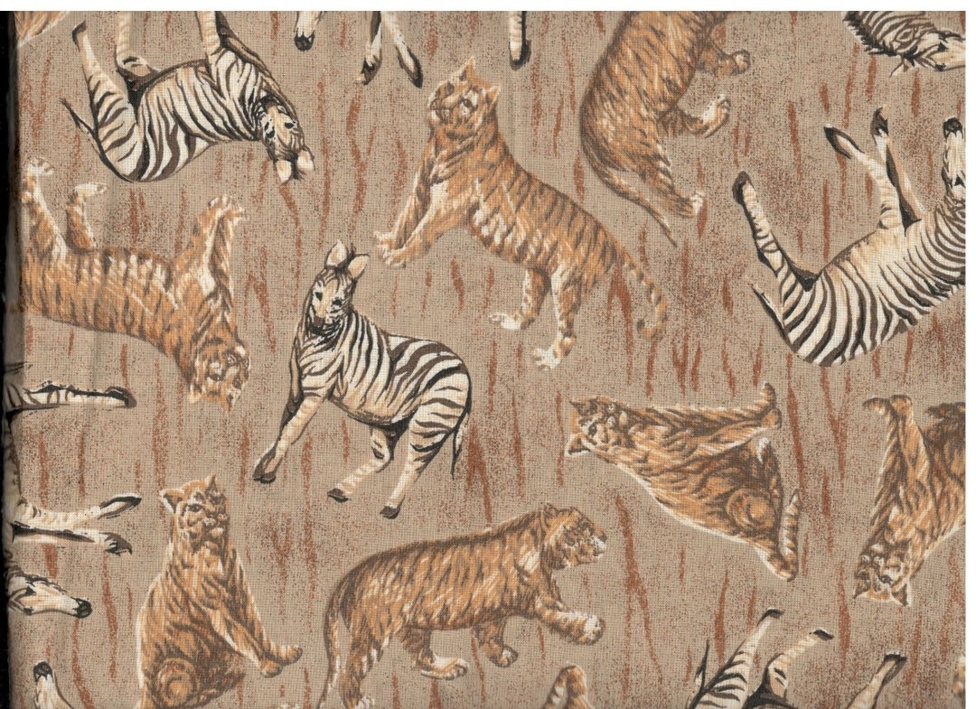 Vintage Animal Print Quilt Fabric Safari Zebra Tiger Brown Etsy