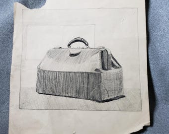 Bolso del Doctor, dibujo original vintage de los años 50 sobre papel de Lorene Spohn, 21,5 x 24,1 cm, Dr12