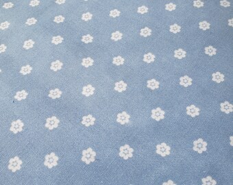 White Polka Dot Flowers on Country Blue Quilt Craft Fabric 36" x 24"  f0022
