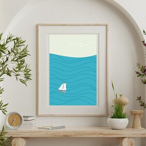 Sailboat Seascape Print: Nautical Beach House Decor (Digital Download)