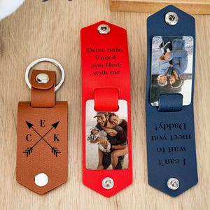 Custom Mens Leather Keychain,Personalized Photo Keyring,Leather Photo Keychain,Drive Safe Keyring,Birthday Gifts,Father&#39;s Day Gifts for Him