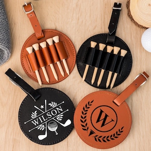 Personalized Leather Golf Bag Tag with Tees,Custom Golf Accessories,Engraved Golf Bag Name Tag,Golf Luggage Tag,Golf Gifts for Men or Woman