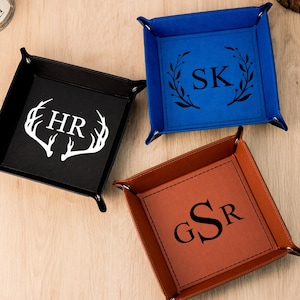 Personalised Leather Valet Tray for Men,Custom Engraved Vegan Leather Tray,Monogrammed Catch All Tray,House Gifts,Father&#39;s Day Gift for Dad
