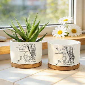 Nunca olvides la diferencia que marcas. Maceta de cerámica personalizada, regalo de agradecimiento para profesores, regalo de regreso a clases, regalo de jubilación para compañeros de trabajo.