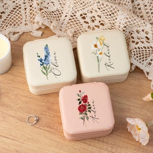 Portagioielli personalizzato, portagioielli da viaggio, portagioielli con fiori di nascita, organizer per gioielli floreali, regalo di compleanno per lei, regalo di nozze