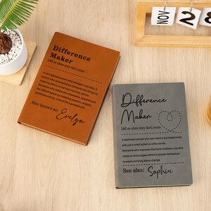 Diário "Difference Maker Definition", Diário Personalizado em Couro Vegano, Presente para Mentores, Presente de Aposentadoria para Colega de Trabalho, Presente de Apreciação, Presente de Agradecimento imagem 3