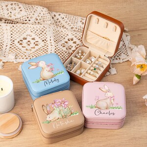 Portagioielli personalizzato, portagioielli personalizzato con coniglio, portagioielli da viaggio, portagioielli in pelle, regalo unico per lei, regalo per gli amanti degli animali