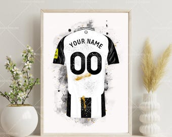 Personalized Football Shirt Print – Newcastle Style, Custom Name & Number (Digital Download)