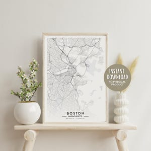 Affiche numérique du plan de la ville de Boston - Art mural moderne - Décoration d&#39;intérieur plan de la ville