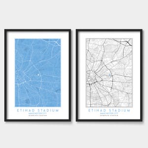 Poster de la carte minimaliste de l'Etihad Stadium – Art mural football Manchester