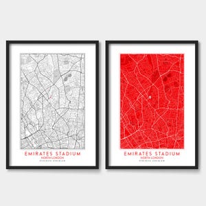 Poster de la carte minimaliste de l'Emirates Stadium - Impression d'art murale du stade de football de Londres
