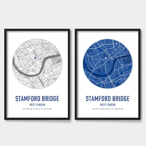 Impression de carte minimaliste de Stamford Bridge – Art mural du stade de football de l'ouest de Londres