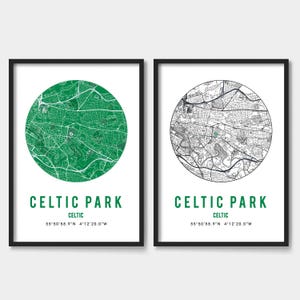 Impression d'affiche de carte minimaliste de Celtic Park – cadeau d'art mural de stade de football