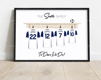 Personalised White and Navy Blue Football Team Shirt Print – Tottenham Style Shirt Poster