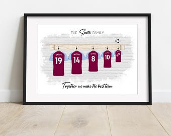 Personalised Aston Villa Family Shirt Print – Father’s Day Gift, Gift for Dad, Grandad, Brother, or Uncle