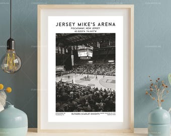 Plakat ścienny do koszykówki Jersey Mike's Arena – wydruk New Jersey Rutgers dla fanów sportu