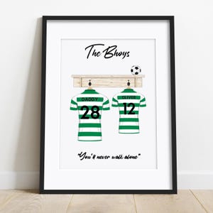 Personalised Celtic football shirt family Print, custom football poster for Celtic fans