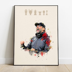Jurgen Klopp football wall art poster, Liverpool legend manager print, soccer fans