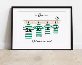 Personalised football shirt family Print, custom Celtic football poster
