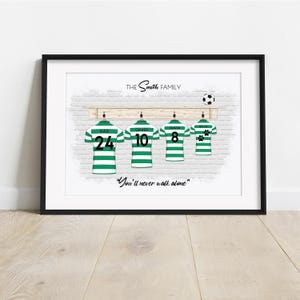 Personalised Celtic football shirt family poster, custom football shirt print