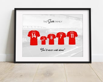 Personalised football shirt family print, Liverpool kit 2024-25, gift for LFC fans