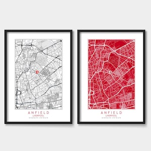 Impression d'affiche de carte minimaliste d'Anfield – Art mural de stade de football