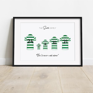 Personalised football shirt family Print, custom Celtic football shirt digital poster