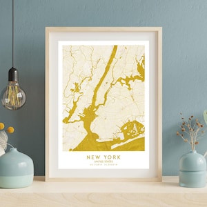 Affiche de la carte de la ville de New York – Art mural avec localisation dans la rue – Décoration murale moderne de la ville