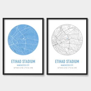 Affiche de carte minimaliste de l'Etihad Stadium - Impression d'affiche de fan de Man City
