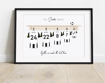 Personalised Newcastle football shirt family Print, Fathers day gift, Christmas gift