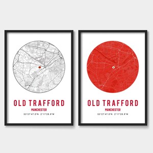 Impression d'affiche de carte minimaliste d'Old Trafford – Art mural du stade de football de Manchester