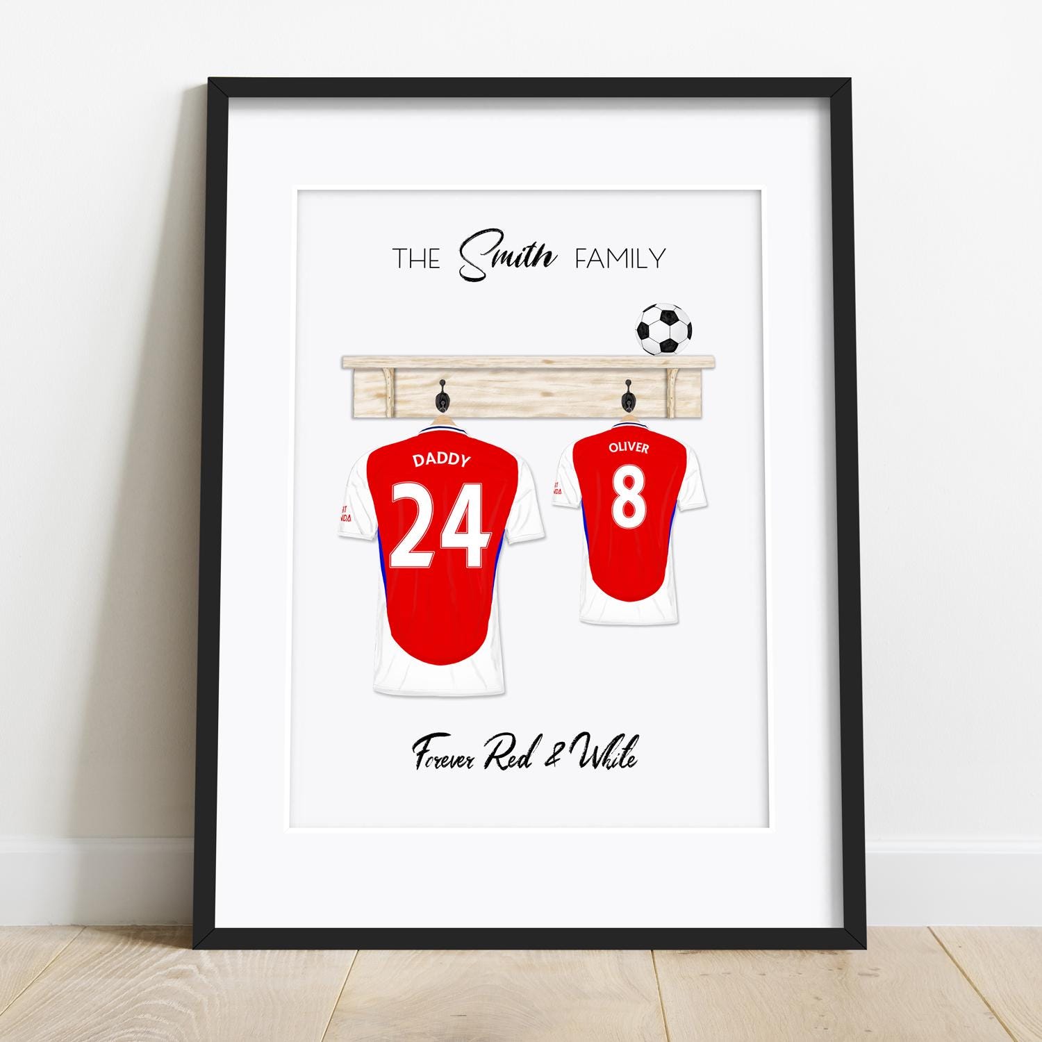 Personalised football shirt Family Print, Arsenal Poster Gift for Dad Grandad Grandpa Uncle Brother