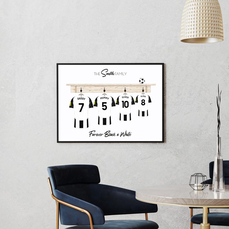 Custom Newcastle Style Shirt Poster – Black and White Football Family Art image 5
