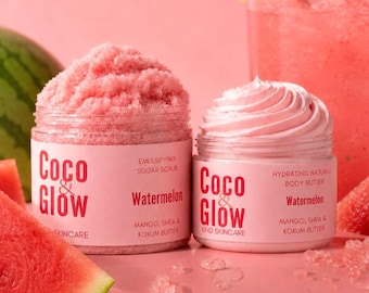 Dúo de exfoliante corporal y manteca corporal de sandía / Set de regalo para el cuidado corporal / Regalo de cumpleaños para ella