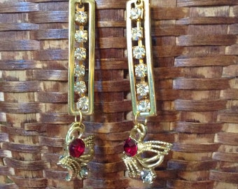 Red rhinestone dangle earrings.