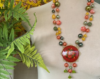 Russian brooch and autumn coloured necklace