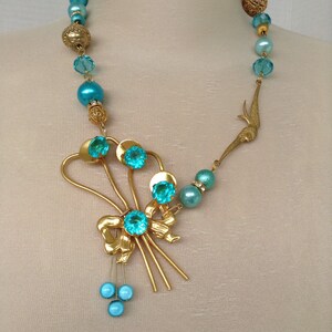 Turquoise and gold pin necklace