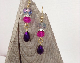 Fushia and purple crystal earrings