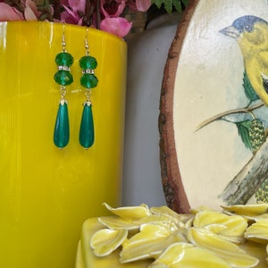 Jade green glass teardrop earrings
