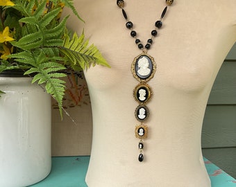 5cameo black and gold necklace