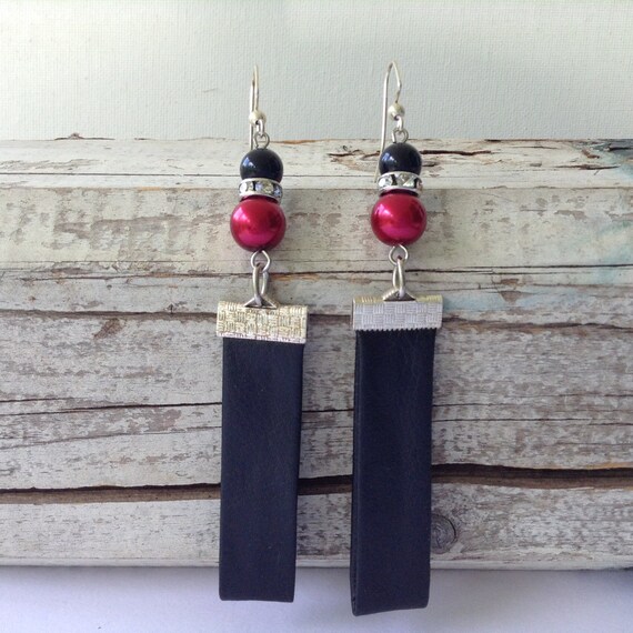 Leather sale strip earrings
