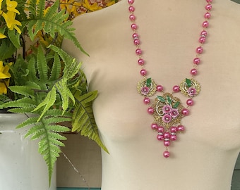 Pink roses  necklace and earrings set.