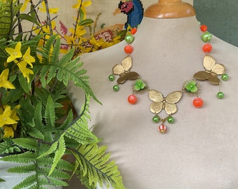 Butterfly and flower necklace