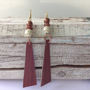 Large Wood Veneer and Brass Earrings image 3