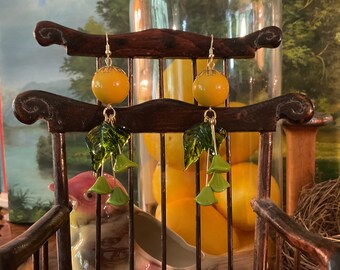 Olive green and mustard dangle earrings